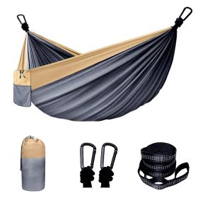 Camping Hammock Double & Single Portable Hammock With 2 Tree Straps And 2 Carabiners; Lightweight Nylon Parachute Hammocks Camping Accessories Gear (Color: Grey, size: 106.3x55.12inch)